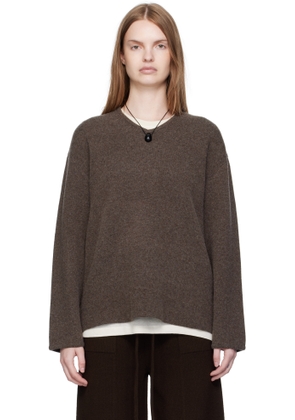 UMARMUNG Taupe Wool Cashmere Double Faced V-Neck Sweater