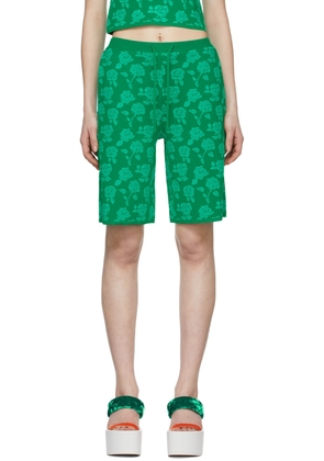 Pushbutton Green Polyester Shorts