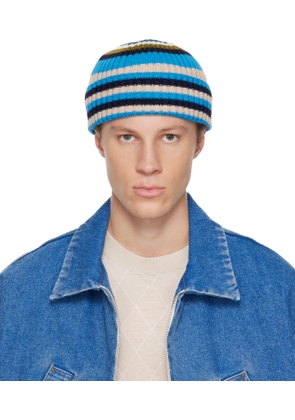 Marni Blue Striped Ribbed Beanie