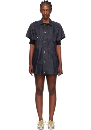 sacai Navy Pleated Denim Minidress