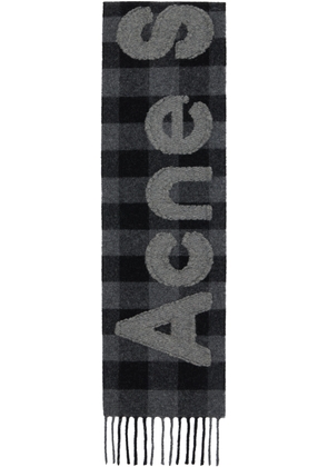 Acne Studios Black & Gray Check Logo Scarf