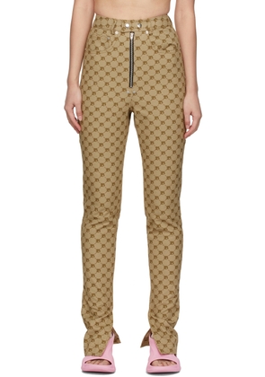 BONBOM Beige Monogram Slit Bottom Jeans