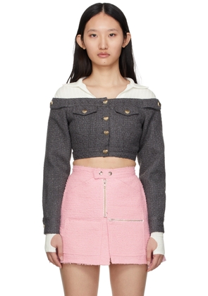 BONBOM Grey Cropped Off Shoulder Jacket