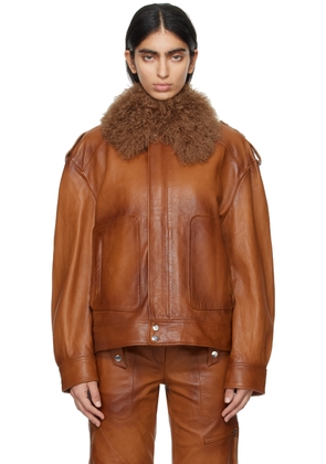 Blumarine Brown Detachable Collar Leather Jacket