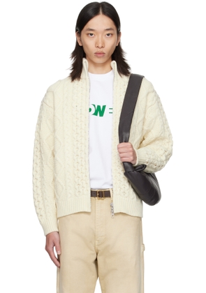 vowels Off-White Cable Knit Zip Up Sweater