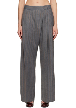GANNI Gray Stripe Cross-Over Trousers