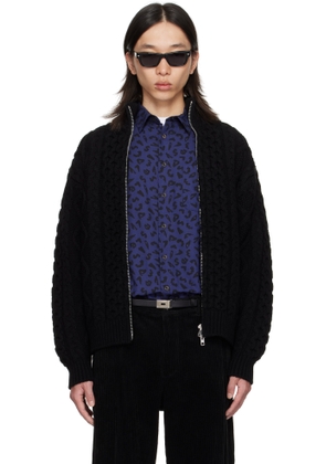 vowels Black Cable Knit Zip Up Sweater