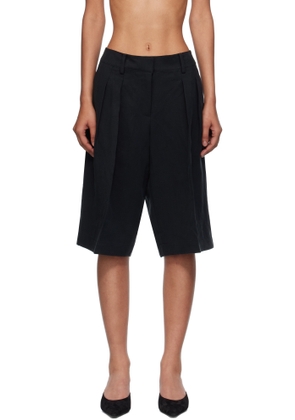 The Frankie Shop Black Bilbao Pleated Linen Bermuda Shorts