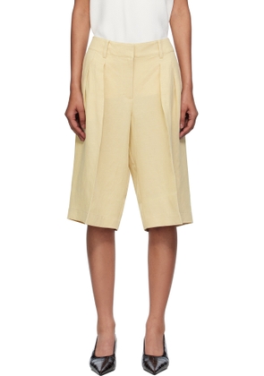 The Frankie Shop Beige Bilbao Pleated Linen Bermuda Shorts