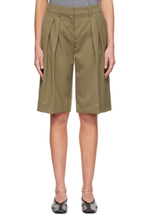 The Frankie Shop Khaki Bilbao Pleated Bermuda Shorts
