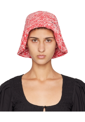 GANNI Red & White Crochet Bucket Hat