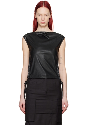 Youth Black Drawstring Faux-Leather Tank Top
