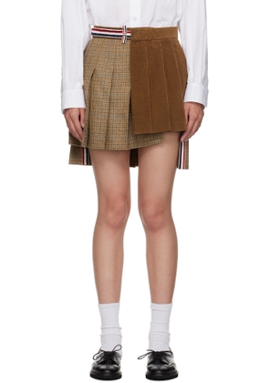 Thom Browne Beige Gunclub Check Tweed Pleated Miniskirt