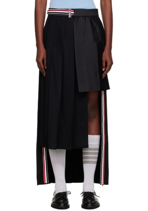 Thom Browne Black Wrap Pleated Midi Skirt