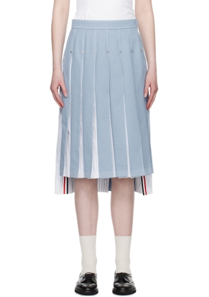 Thom Browne Blue Pleated Denim Midi Skirt