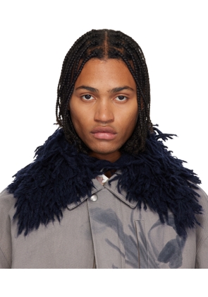 Dries Van Noten Navy Shag-Knit Collar