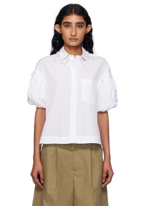 Simone Rocha White Cropped Puff Bow Sleeve Shirt