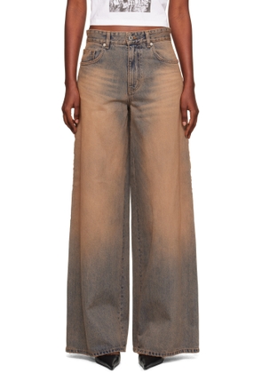 We11done Blue & Beige Side-Striped Jeans