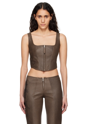 Jean Paul Gaultier Brown 'The Tattoo' Leather Tank Top