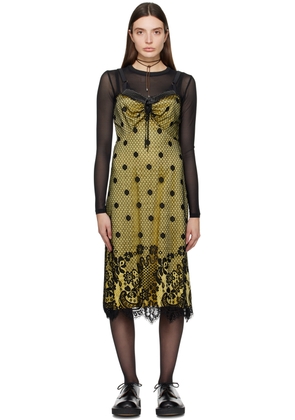Anna Sui Yellow & Black Washed Midi Dress