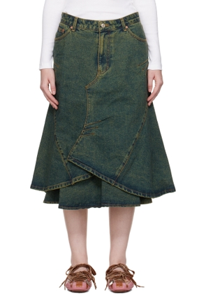 Andersson Bell Blue Custom Flare Layered Denim Midi Skirt