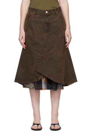 Andersson Bell Brown Custom Flare Layered Denim Midi Skirt