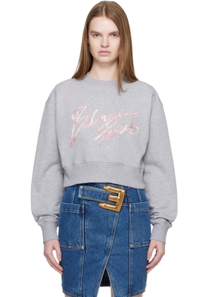Balmain Gray Cropped Printed Cotton Sweatshirt