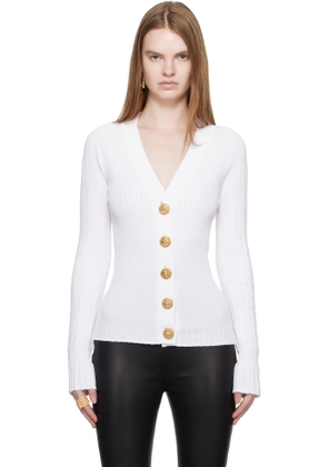 Balmain White Buttoned V-Neck Light Knit Cardigan