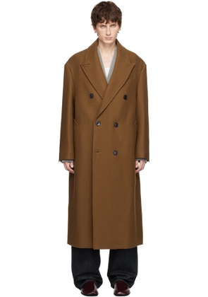 AMI Paris Brown Wool Double Breasted Long Coat