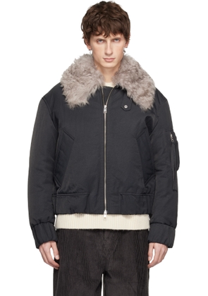 AMI Paris Black Nylon Padded Bomber Jacket