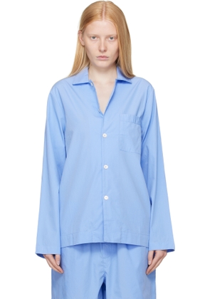 Tekla Blue Poplin Long-Sleeved Pyjama Shirt
