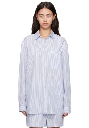 Tekla White & Blue Poplin Long-Sleeved Pyjama Shirt