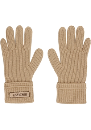 Burberry Beige Logo Patch Wool Gloves