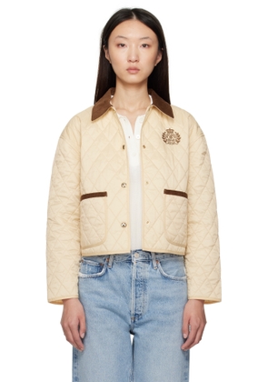 Sporty & Rich Beige H&W Crest Nylon Cropped Quilted Jacket