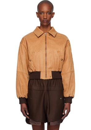 OPEN YY Tan Paper Like Crop Bomber Jacket