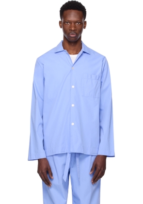 Tekla Blue Poplin Long Sleeve Pyjama Shirt