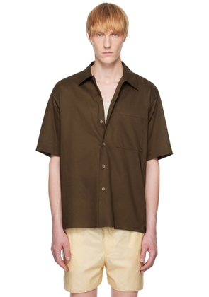 AURALEE Brown Washed Finx Typewriter Open Collar Half Sleeved Shirt