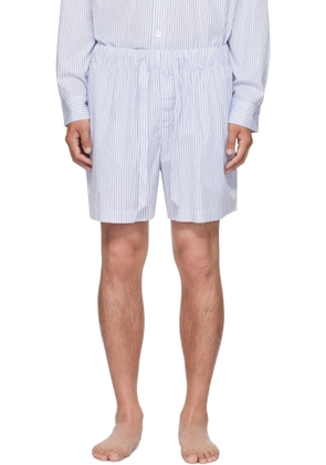 Tekla White & Blue Poplin Pyjama Shorts