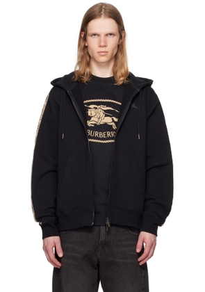 Burberry Black Check Trim Cotton Zip Hoodie