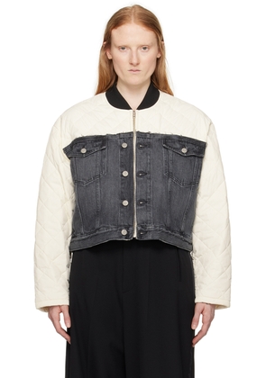 MM6 Maison Margiela Off-White & Black Paneled Denim Bomber Jacket
