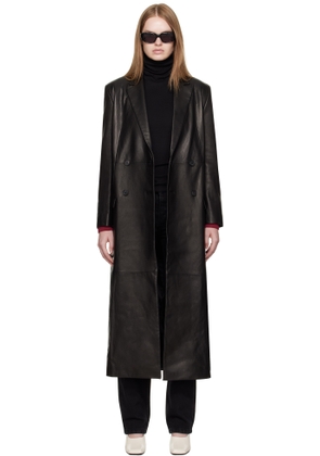 R2W Black Bakel Maxi Leather Coat
