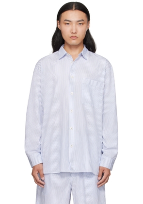 Tekla White & Blue Poplin Long-Sleeved Pyjama Shirt