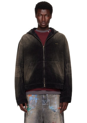 We11done Black Vintage Wash Corduroy Hoodie Zip-Up Jacket