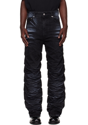 We11done Black Textured Fold Jeans