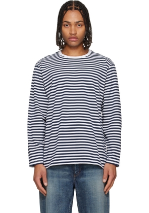 nanamica White & Navy COOLMAX Stripe Jersey L/S T-shirt