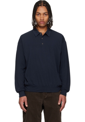 nanamica Navy Wool Jersey L/S Polo
