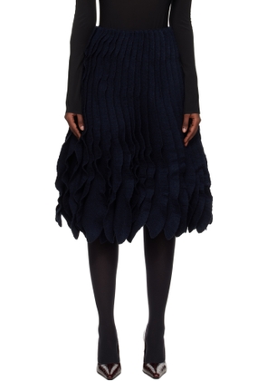 ALAÏA Navy Tweed Knit Frills Midi Skirt