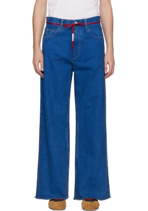 Marni Blue Low Rise 'Red Belt' Jeans