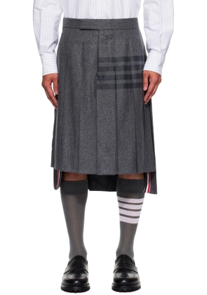 Thom Browne Gray Flannel 4-Bar Classic Midi Pleated Skirt