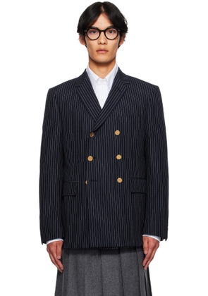 Thom Browne Navy Pinstripe High Twist Wool Sportcoat Blazer